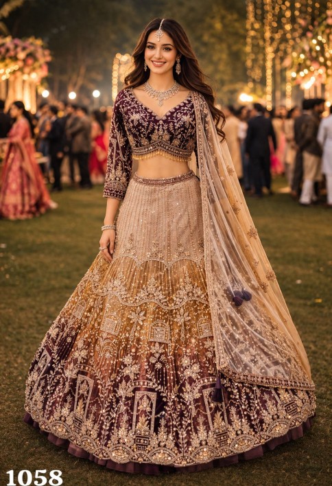 Multi Colour Net Embroidered, Sequins and Zari Work Readymade Lehenga Choli