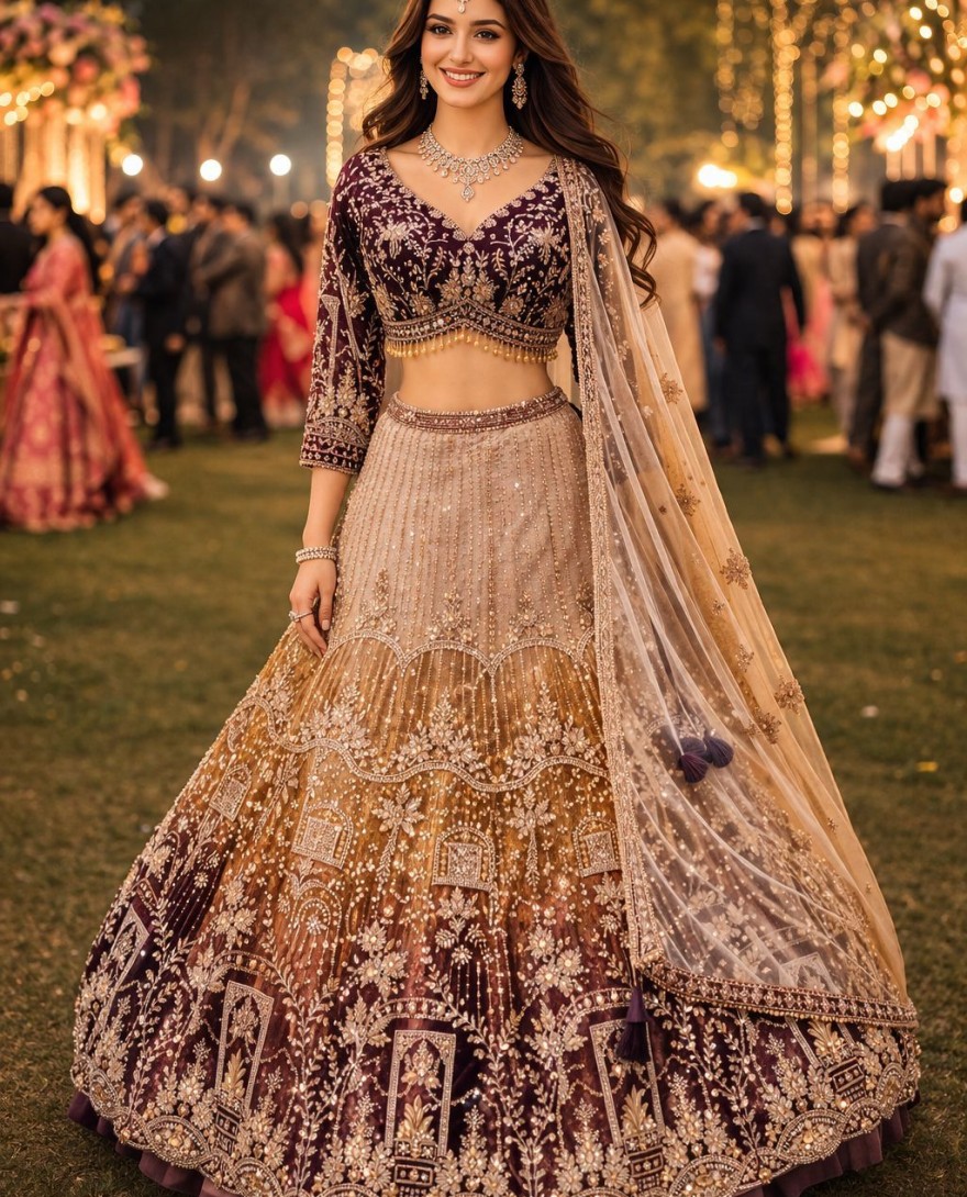 YELLOW - Multi Colour Net Embroidered, Sequins and Zari Work Readymade Lehenga Choli