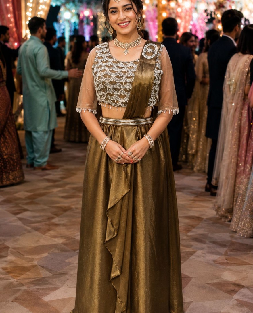 GOLDEN - Gold Crush Classic Saree with Embroidered Work