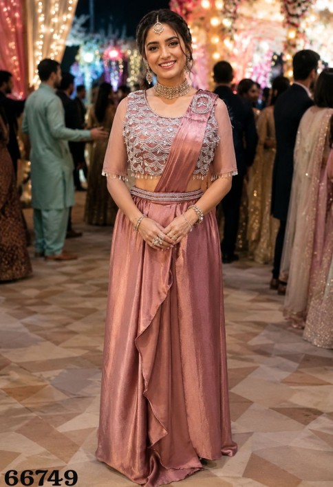 Pink Crush Contemporary Saree with Embroidered Work for Ceremonial