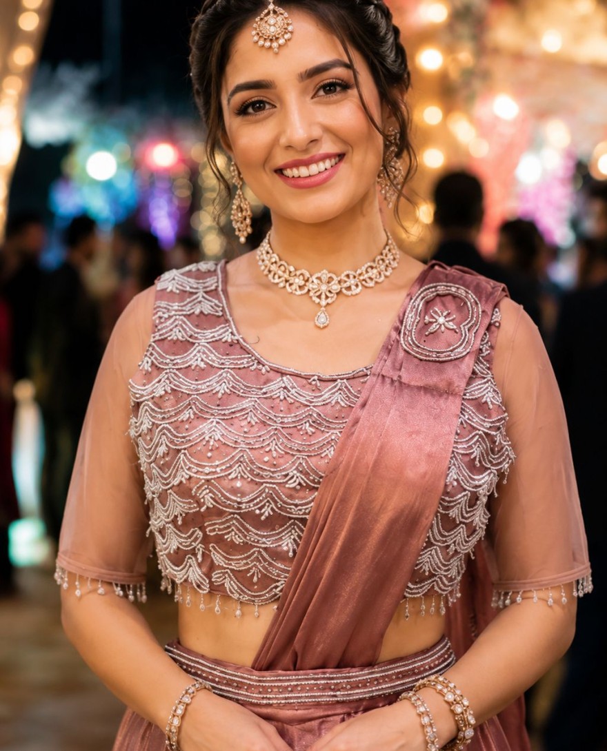 PINK - Pink Crush Contemporary Saree with Embroidered Work for Ceremonial