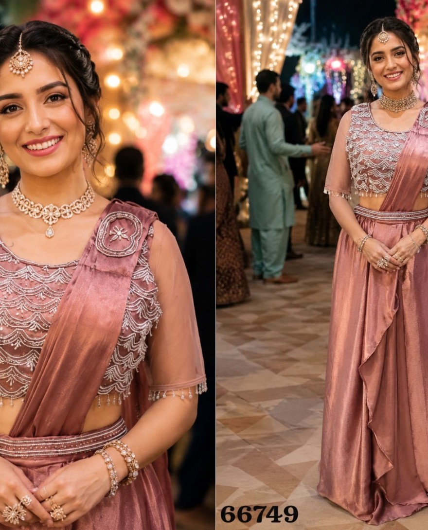 PINK - Pink Crush Contemporary Saree with Embroidered Work for Ceremonial
