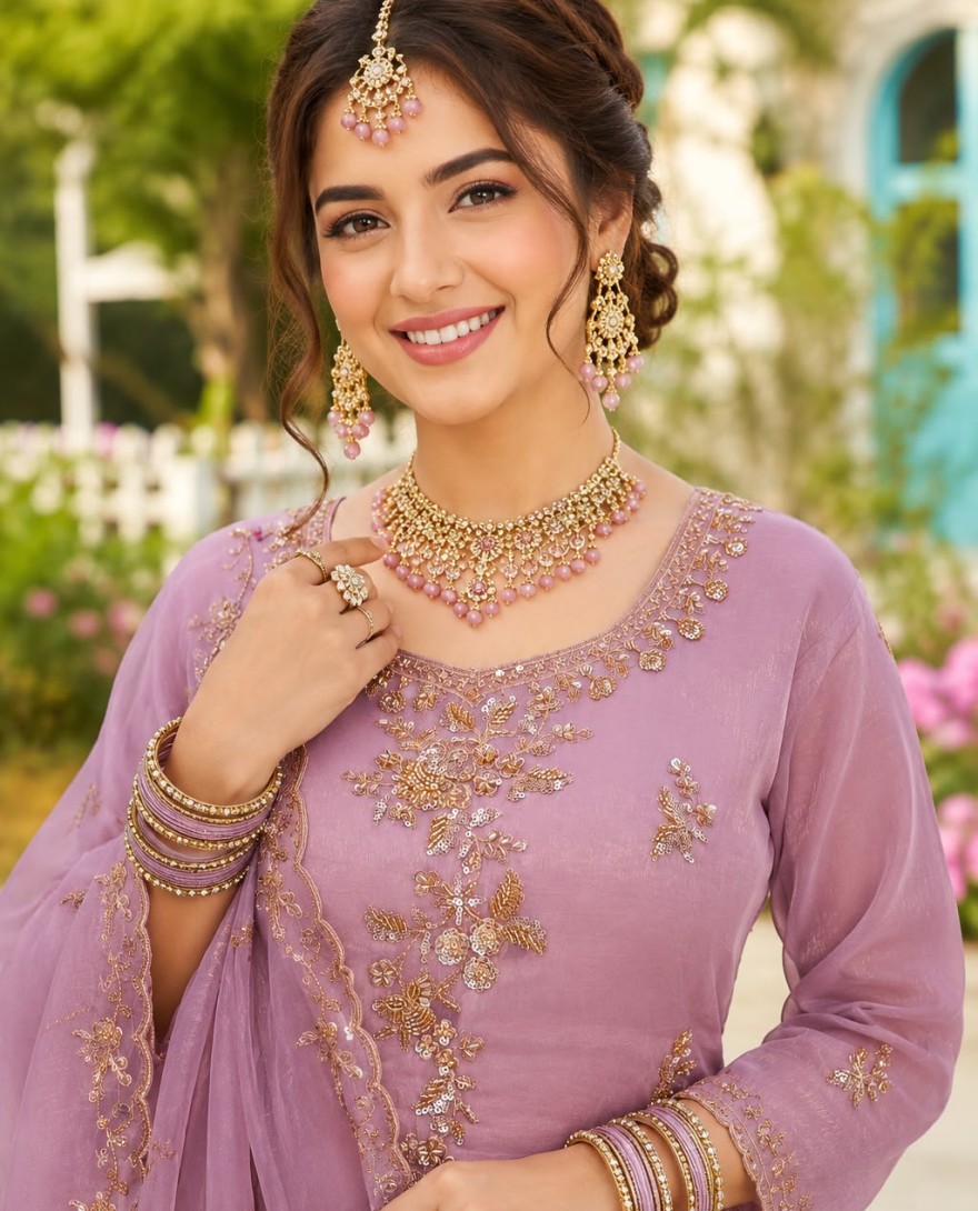 PURPLE - Tantalizing Lavender Fancy Fabric Palazzo Salwar Suit