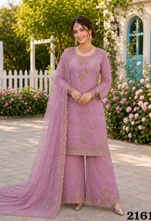 Tantalizing Lavender Fancy Fabric Palazzo Salwar Suit