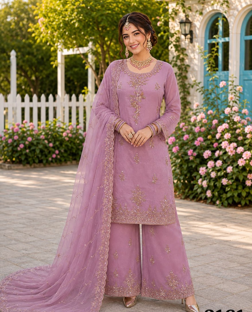 PURPLE - Tantalizing Lavender Fancy Fabric Palazzo Salwar Suit