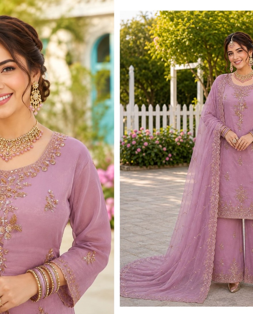 PURPLE - Tantalizing Lavender Fancy Fabric Palazzo Salwar Suit