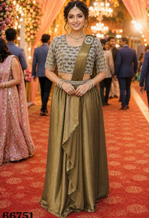 Embroidered Work Crush Contemporary Saree In Gold Colour