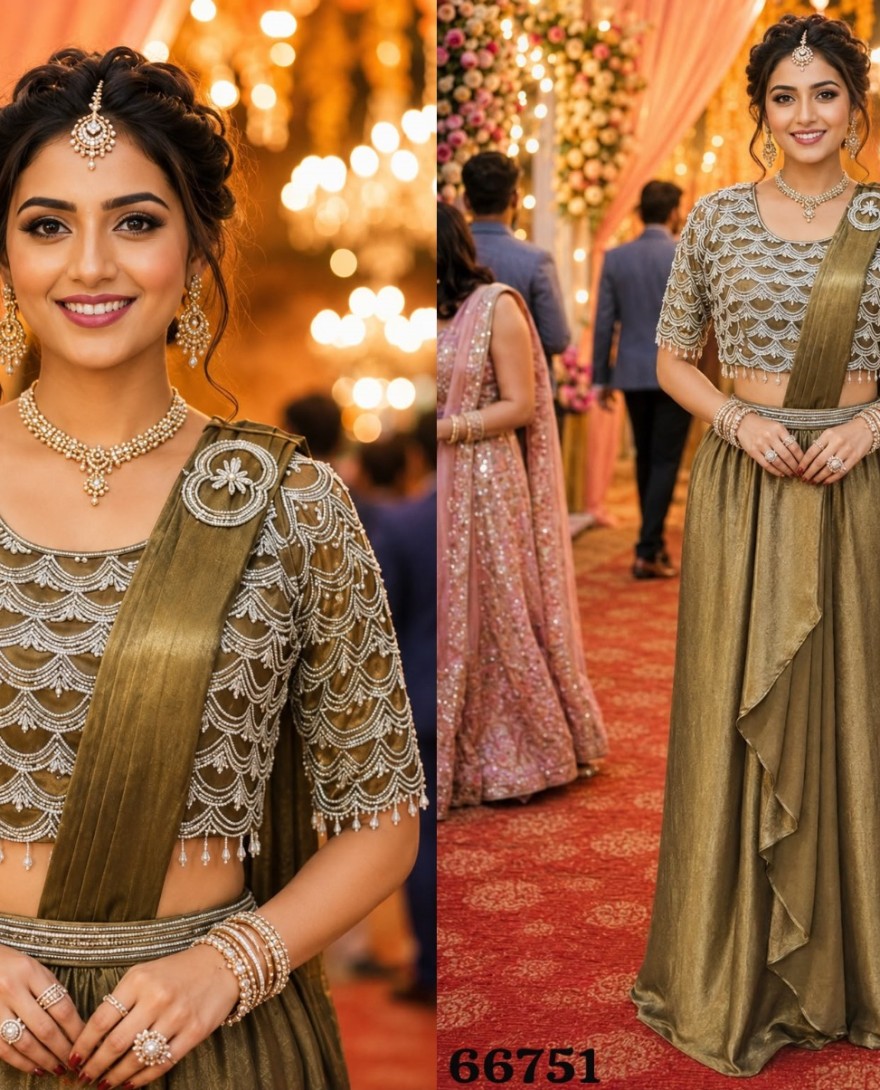 GOLDEN - Embroidered Work Crush Contemporary Saree In Gold Colour