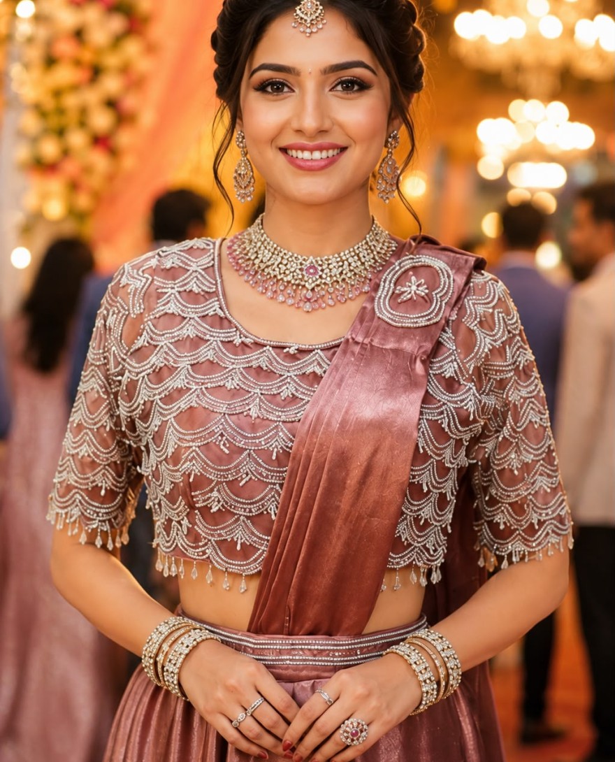 PINK - Mauve Crush Embroidered Work Classic Saree