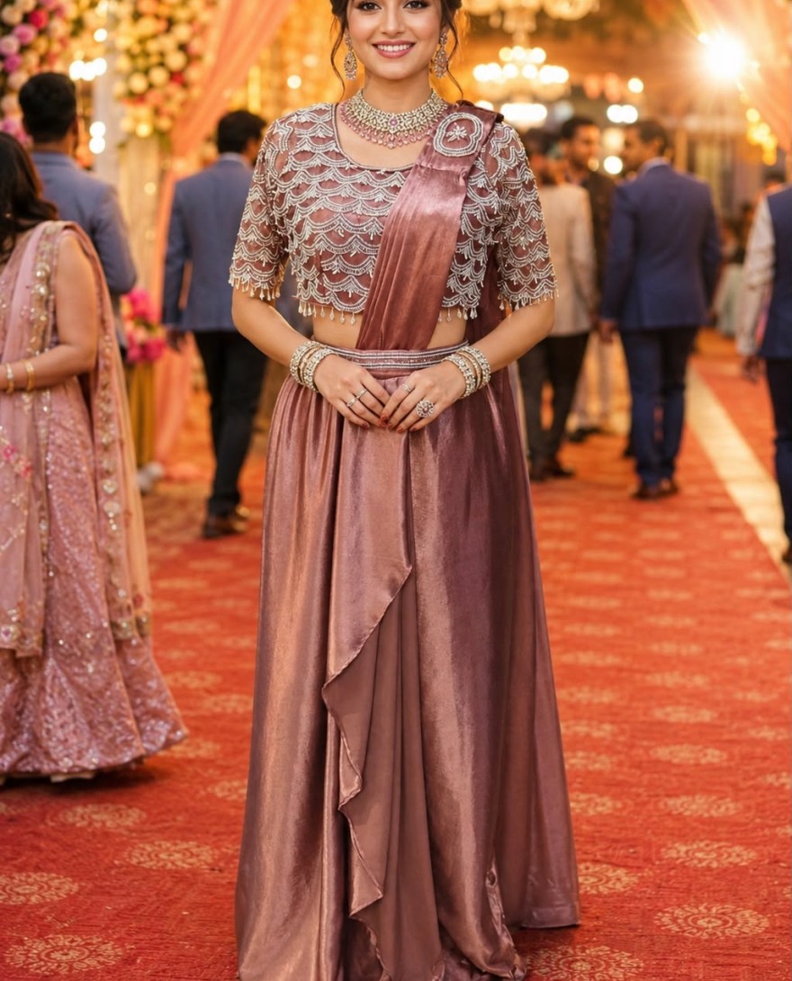 PINK - Mauve Crush Embroidered Work Classic Saree