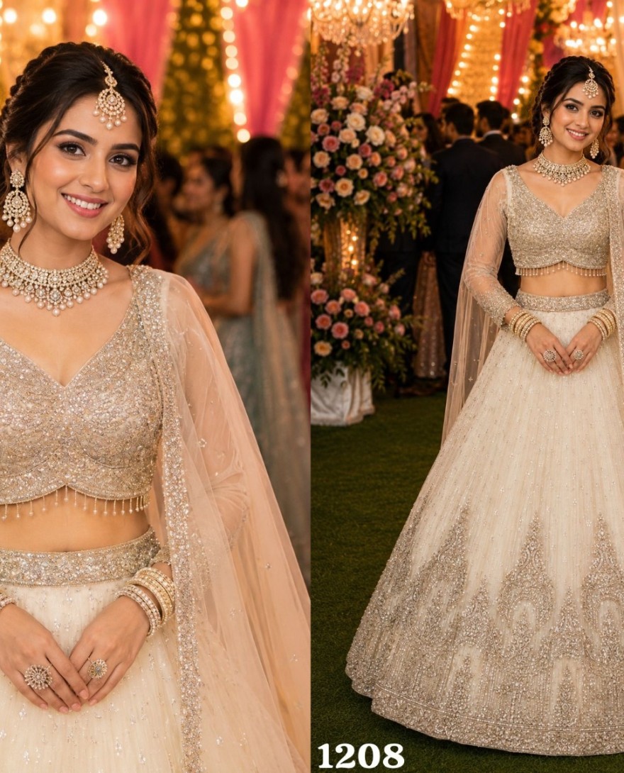 WHITE - Net Off White Designer Lehenga Choli
