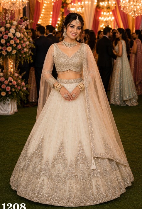 Net Off White Designer Lehenga Choli