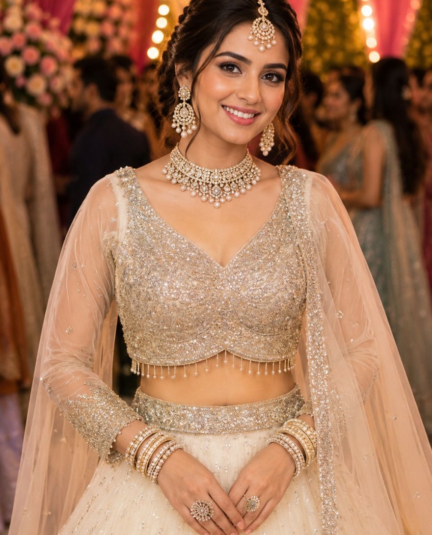WHITE - Net Off White Designer Lehenga Choli
