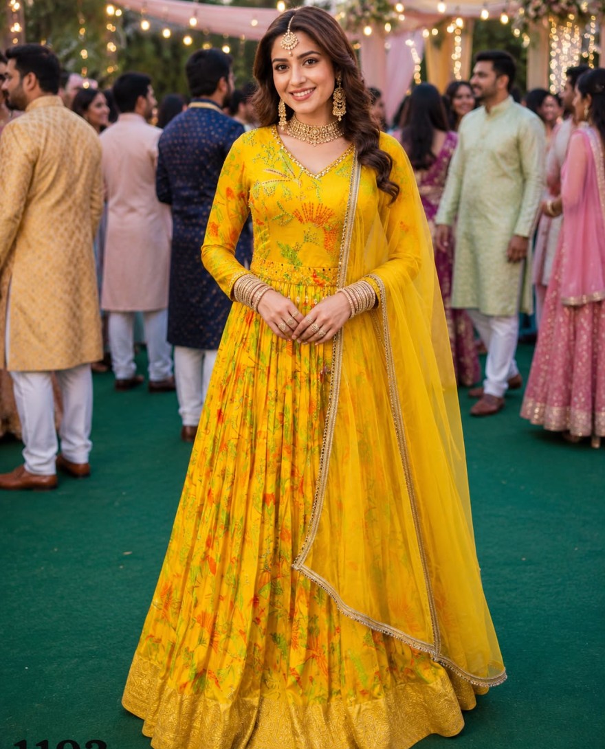 YELLOW - Yellow Viscose Designer Gown
