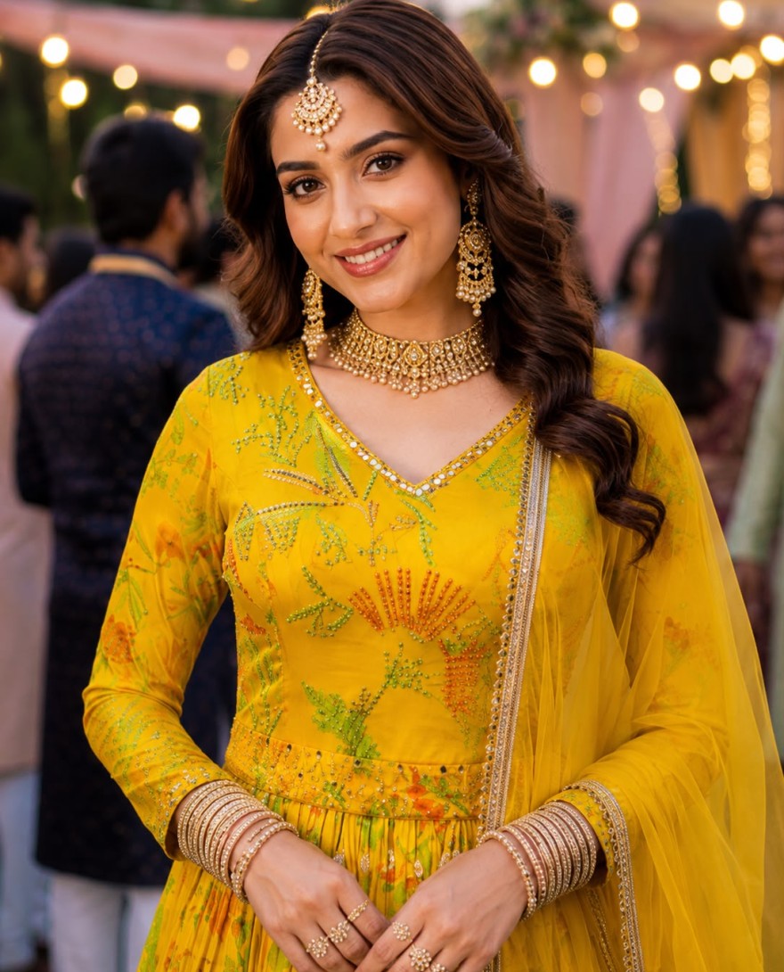 YELLOW - Yellow Viscose Designer Gown