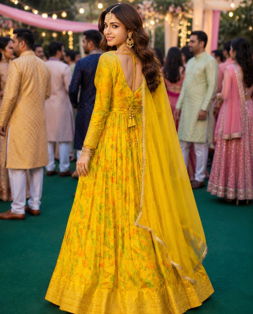 YELLOW - Yellow Viscose Designer Gown