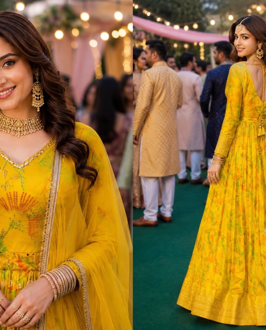 YELLOW - Yellow Viscose Designer Gown