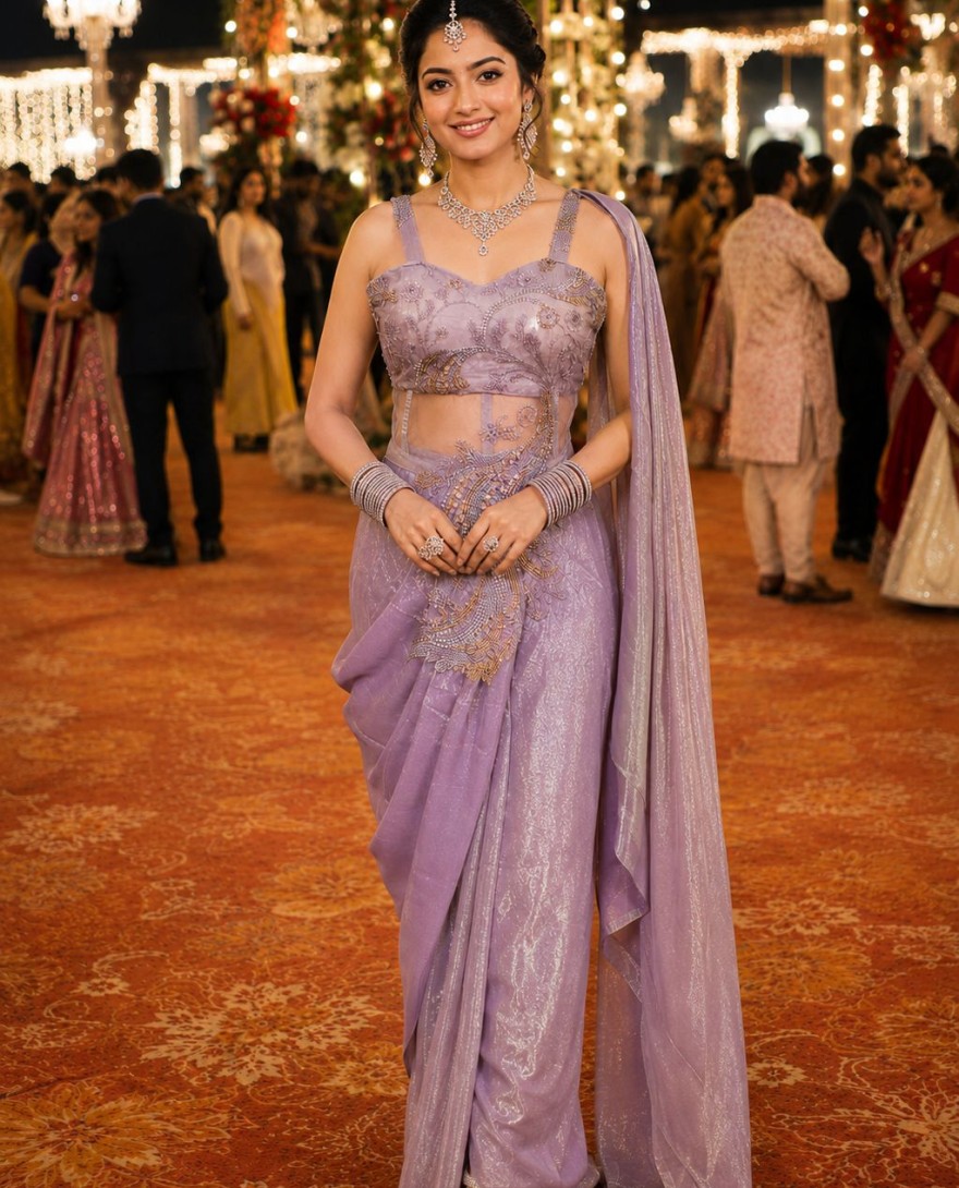 LAVENDER - Lavender Fandy Classic Saree with Embroidered Work for Ceremonial