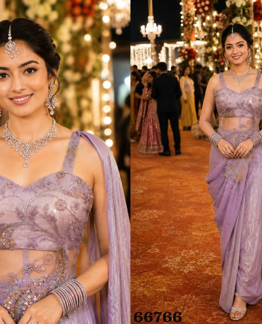 LAVENDER - Lavender Fandy Classic Saree with Embroidered Work for Ceremonial
