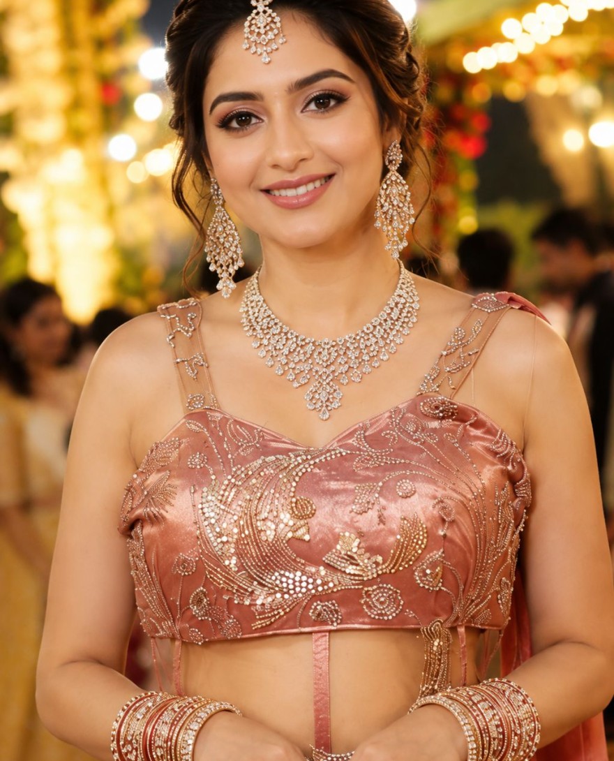 PEACH - Peach Fandy Contemporary Saree with Embroidered Work
