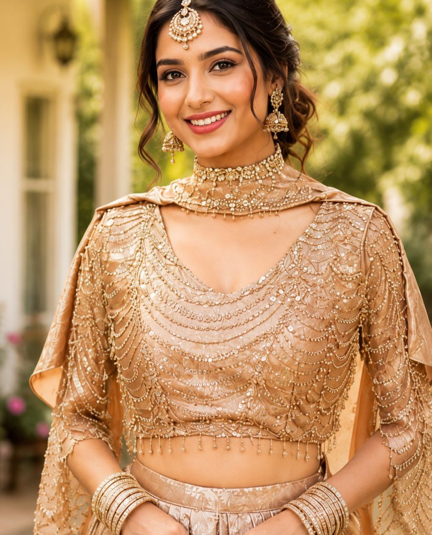 GOLDEN - Resplendent Satin Sequins Gold Contemporary Saree
