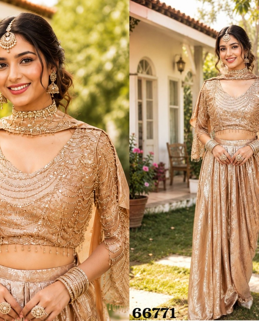 GOLDEN - Resplendent Satin Sequins Gold Contemporary Saree