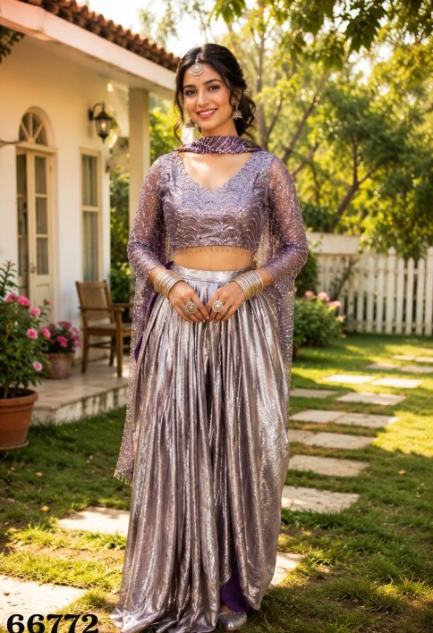 Lavender Sequins Satin Classic Saree