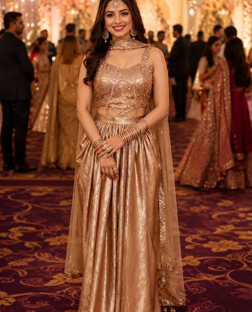 GOLDEN - Gold Satin Embroidered Work Classic Sari for Ceremonial