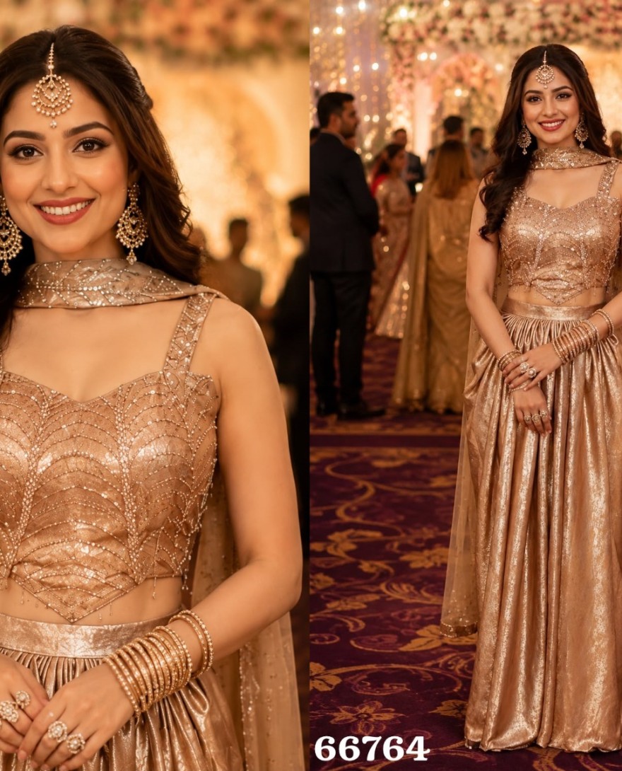 GOLDEN - Gold Satin Embroidered Work Classic Sari for Ceremonial