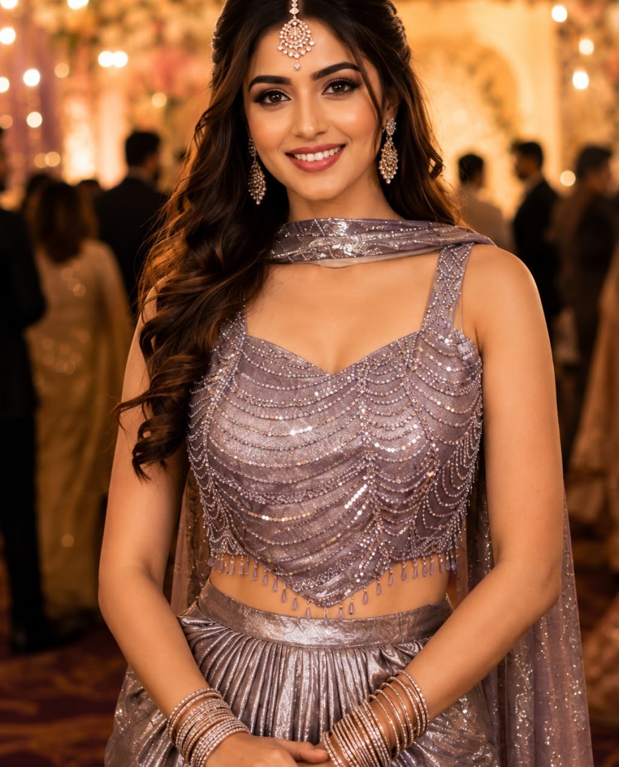 LAVENDER - Satin Contemporary Saree In Lavender Colour