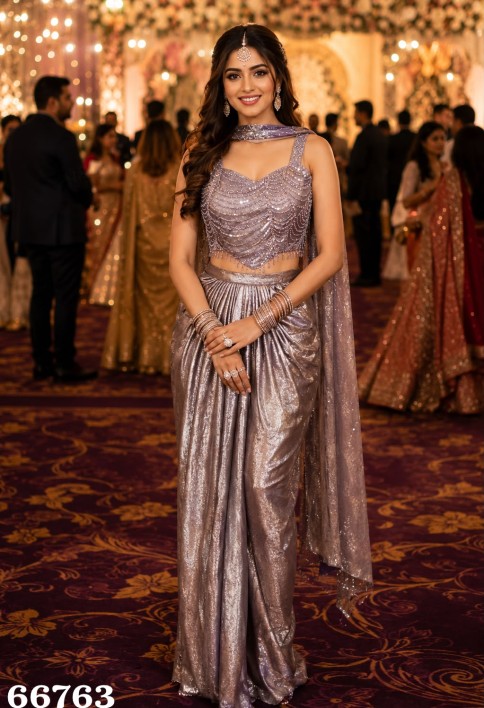 Satin Contemporary Saree In Lavender Colour