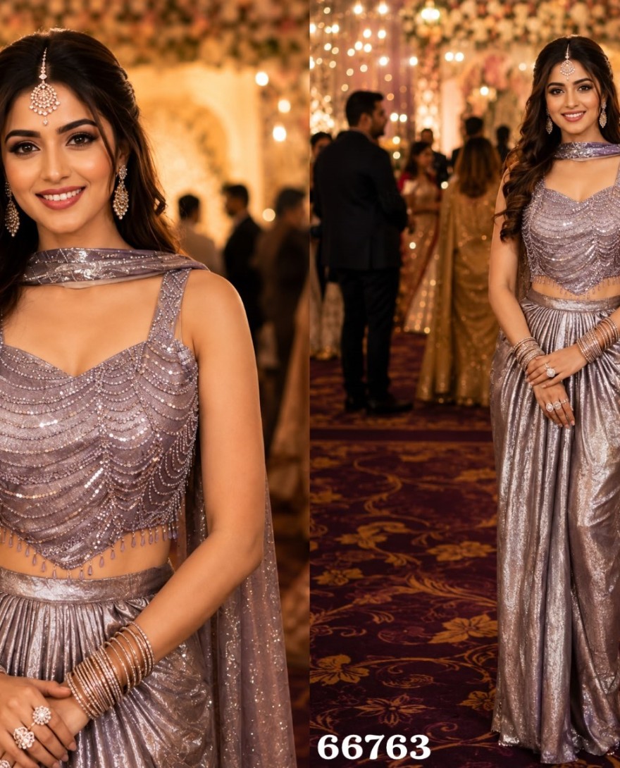 LAVENDER - Satin Contemporary Saree In Lavender Colour