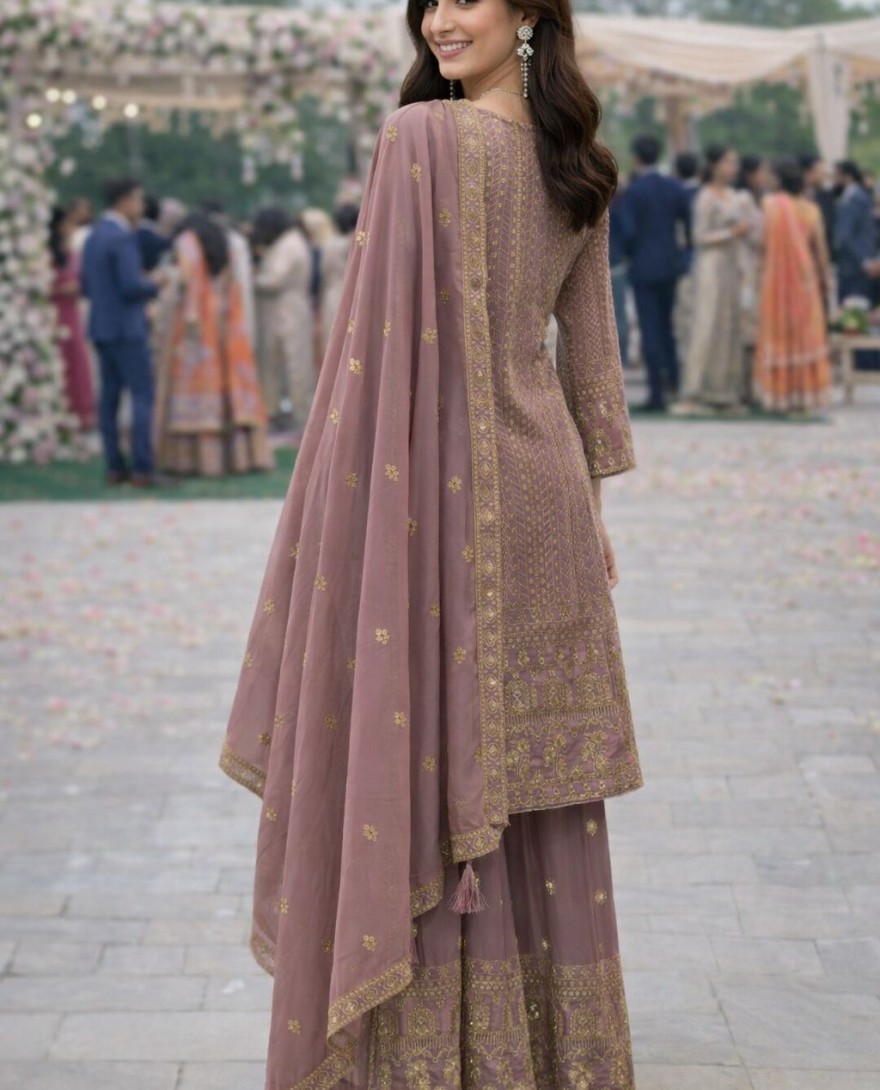 MAUVE - Mauve Georgette Embroidered and Sequins Work Salwar Suit for Ceremonial