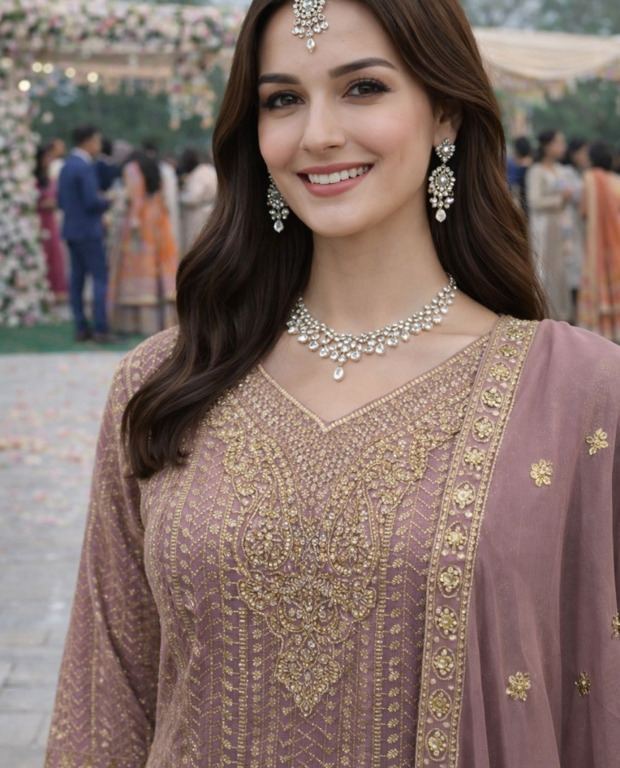 MAUVE - Mauve Georgette Embroidered and Sequins Work Salwar Suit for Ceremonial