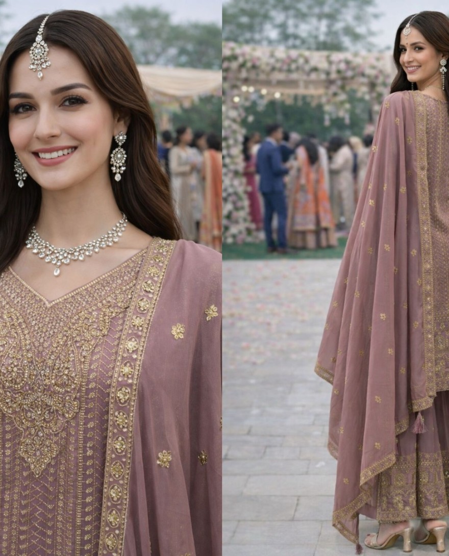MAUVE - Mauve Georgette Embroidered and Sequins Work Salwar Suit for Ceremonial