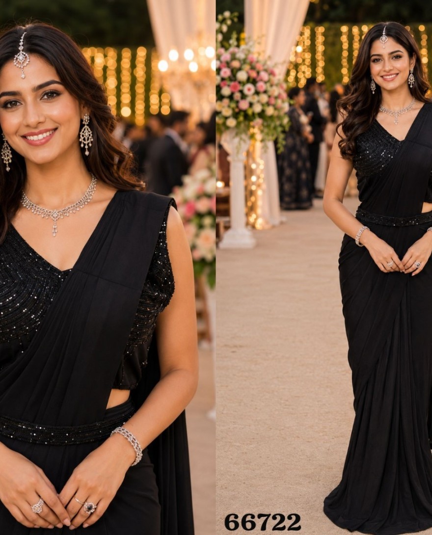 BLACK - Embroidered Work Lycra Classic Saree In Black Colour