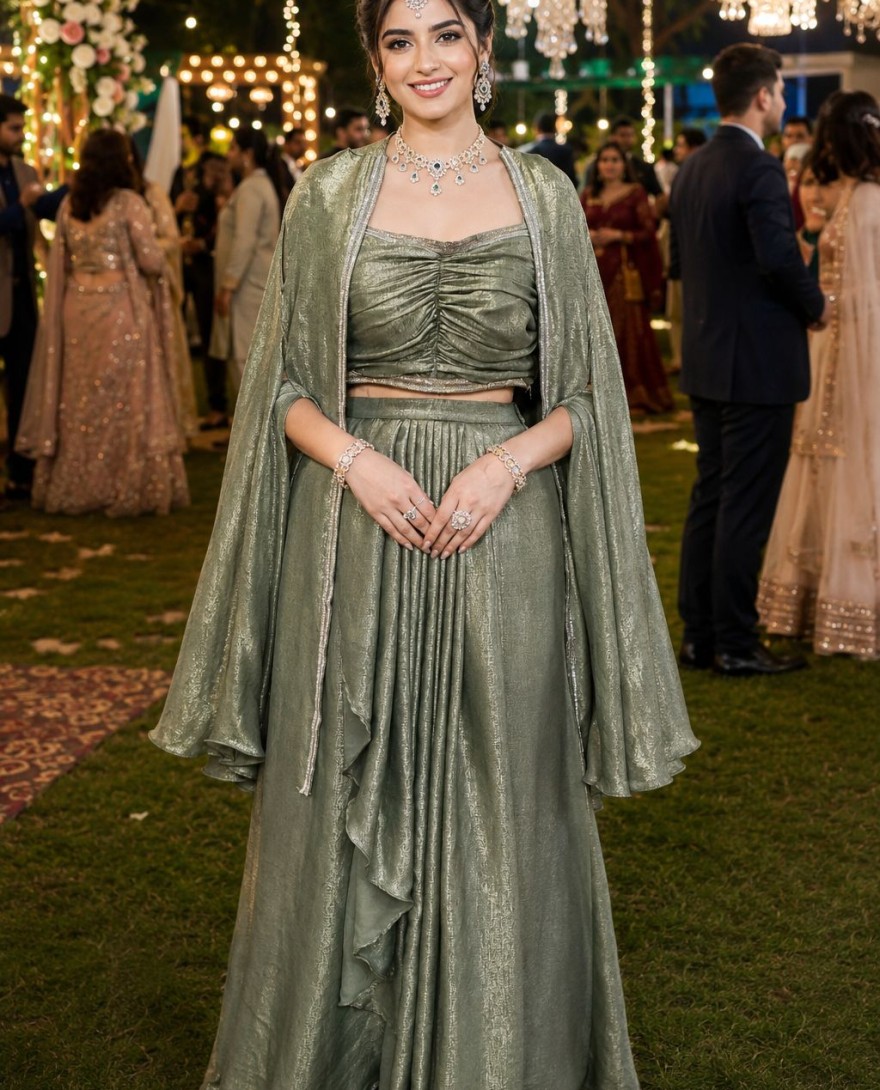 GREEN - Green Satin Plain Work Readymade Lehenga Choli for Ceremonial
