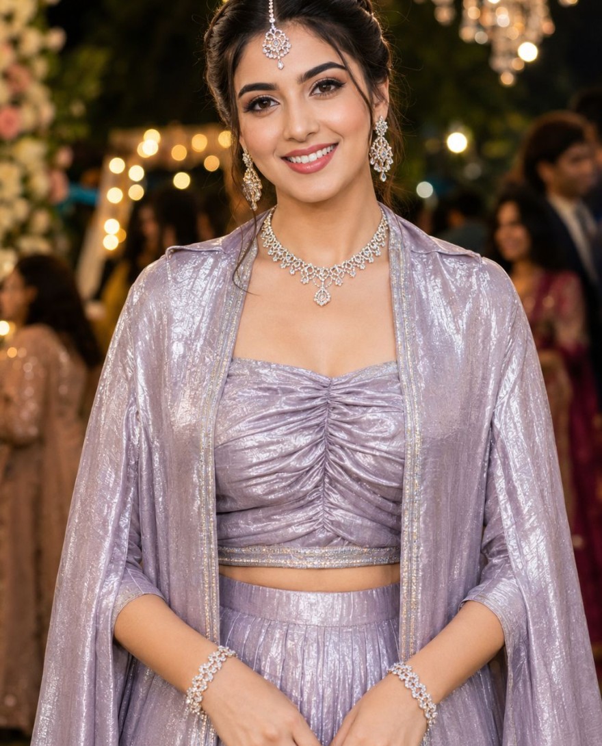PURPLE - Lavender Satin Lehenga Choli In Plain