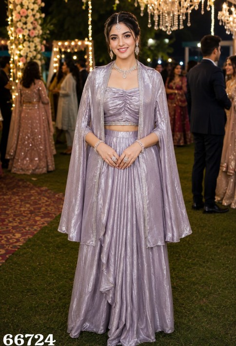 Lavender Satin Lehenga Choli In Plain