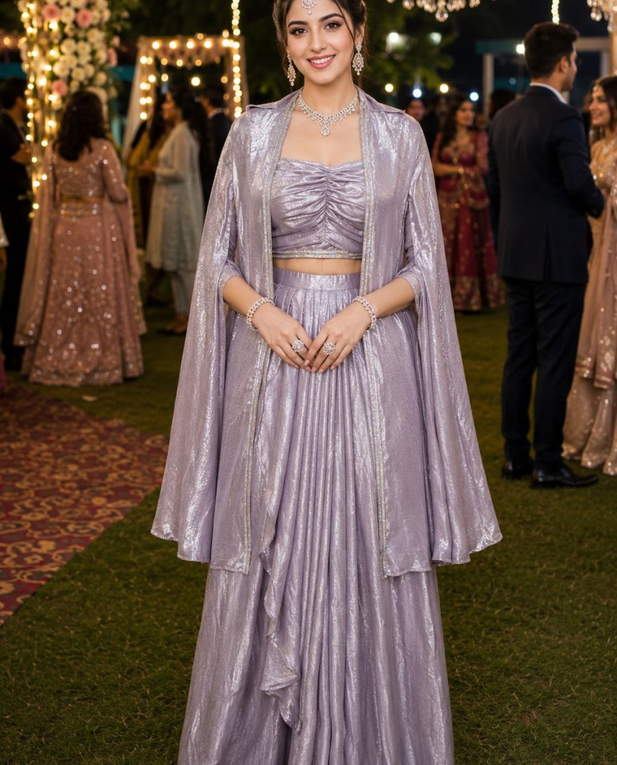 PURPLE - Lavender Satin Lehenga Choli In Plain