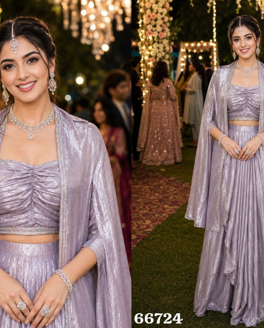 PURPLE - Lavender Satin Lehenga Choli In Plain