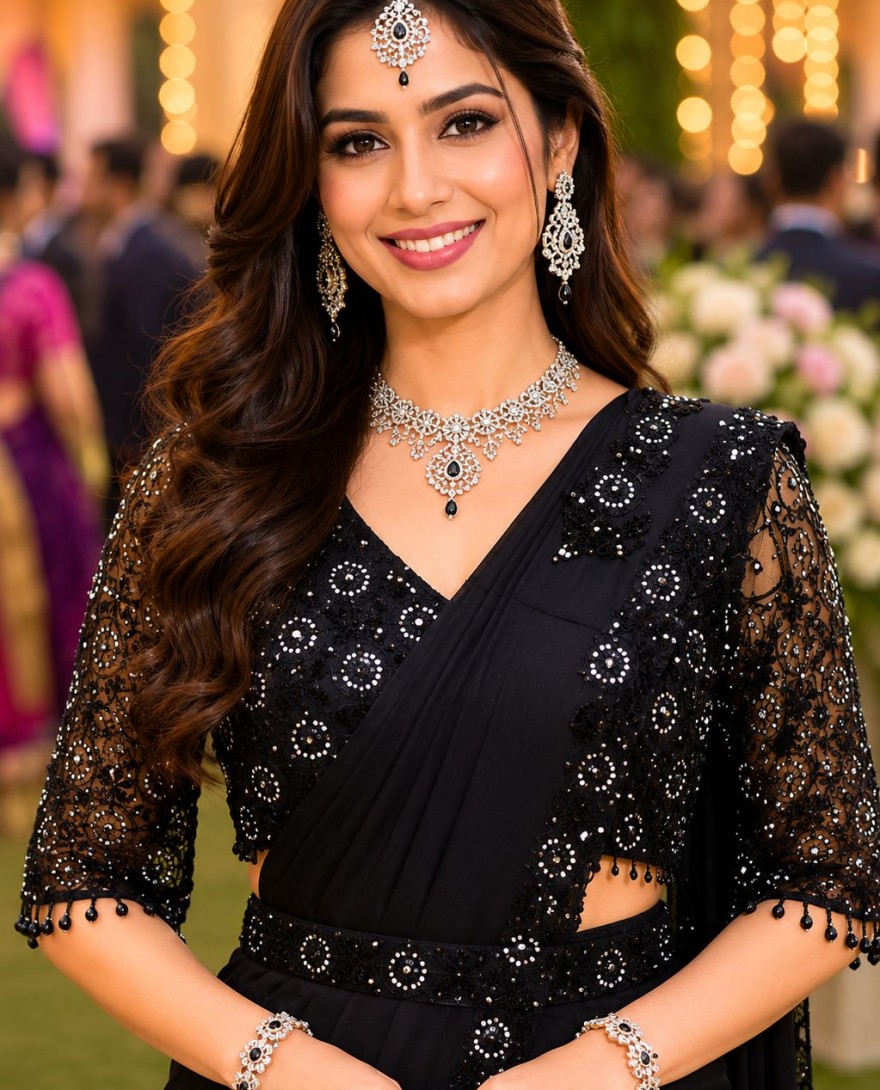 BLACK - Impeccable Black Lycra Classic Sari