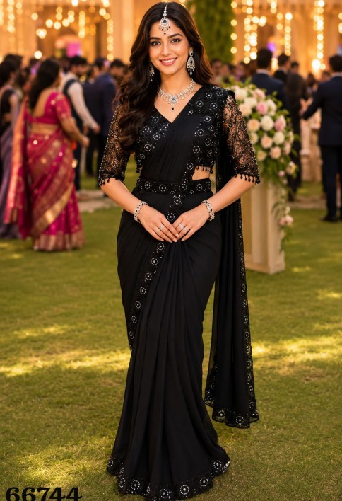 Impeccable Black Lycra Classic Sari