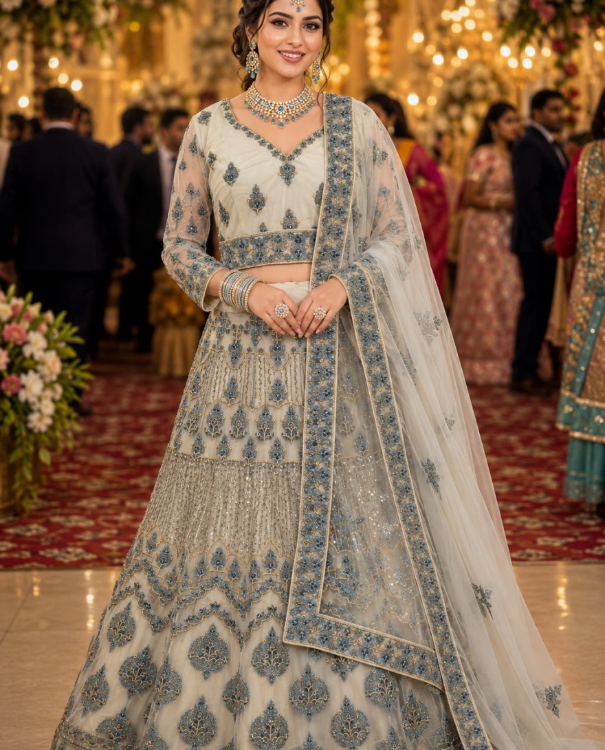OFFWHITE - Off White Net Readymade Lehenga Choli