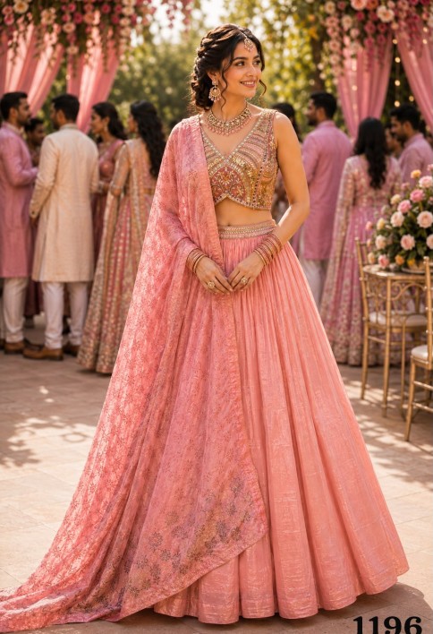 Urbane Pink Tissue Lehenga Choli with Embroidered Work