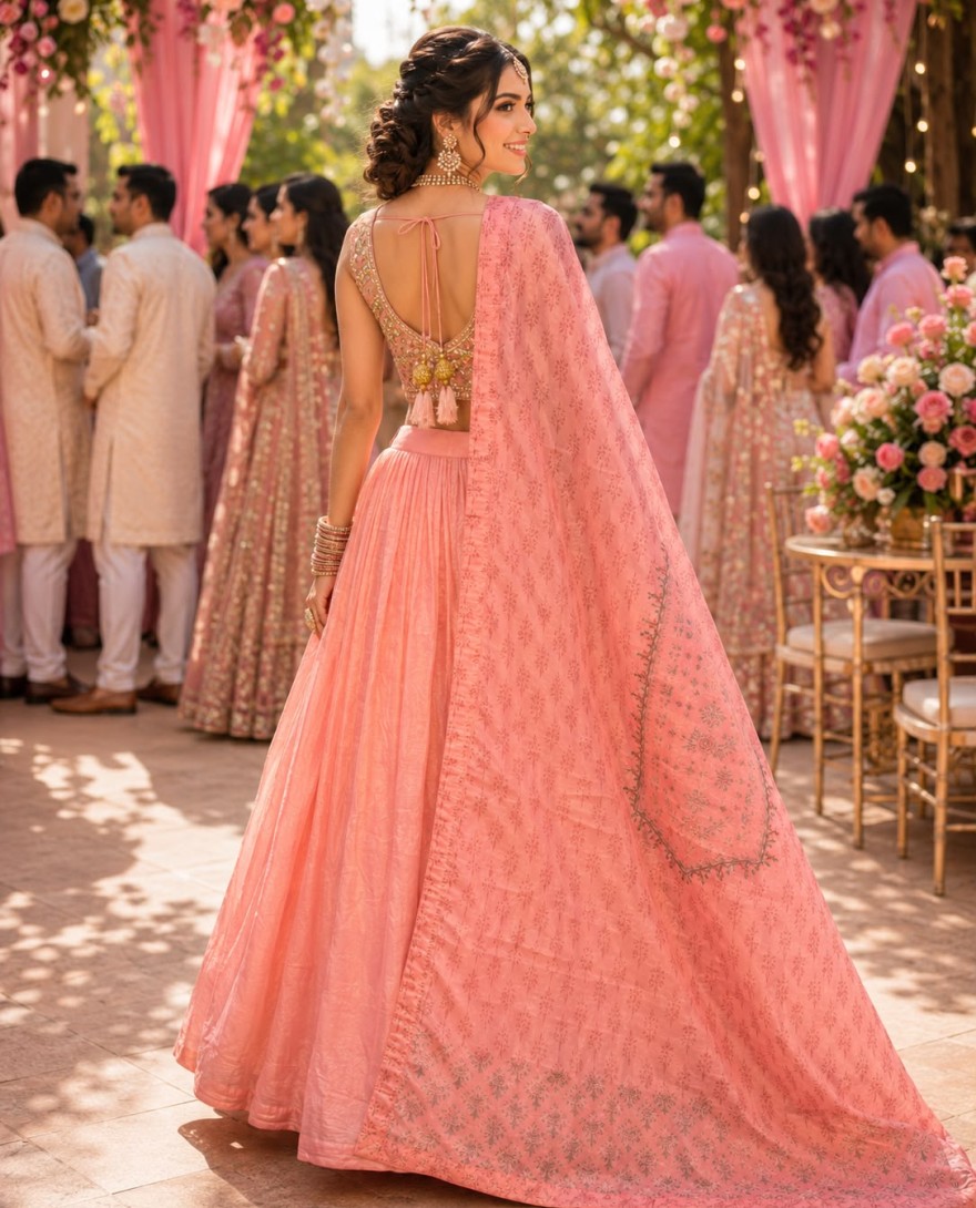 PINK - Urbane Pink Tissue Lehenga Choli with Embroidered Work