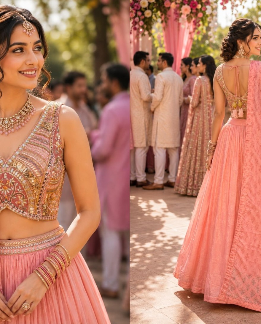 PINK - Urbane Pink Tissue Lehenga Choli with Embroidered Work