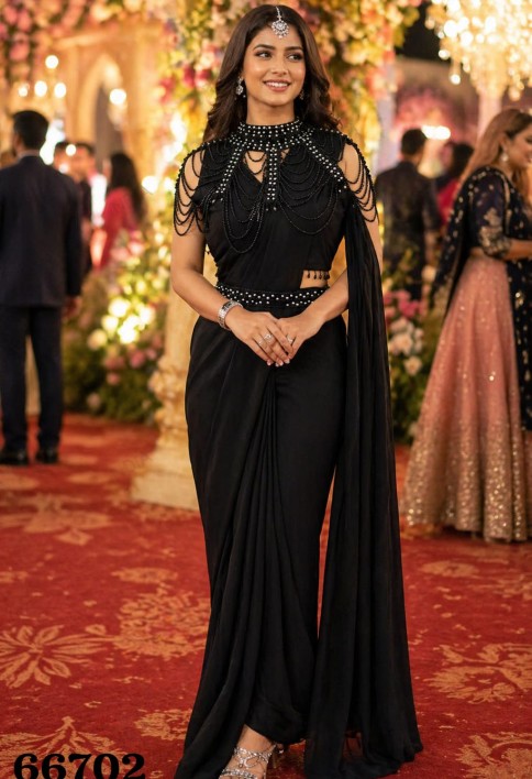 Black Lycra Classic Saree with Embroidered Work