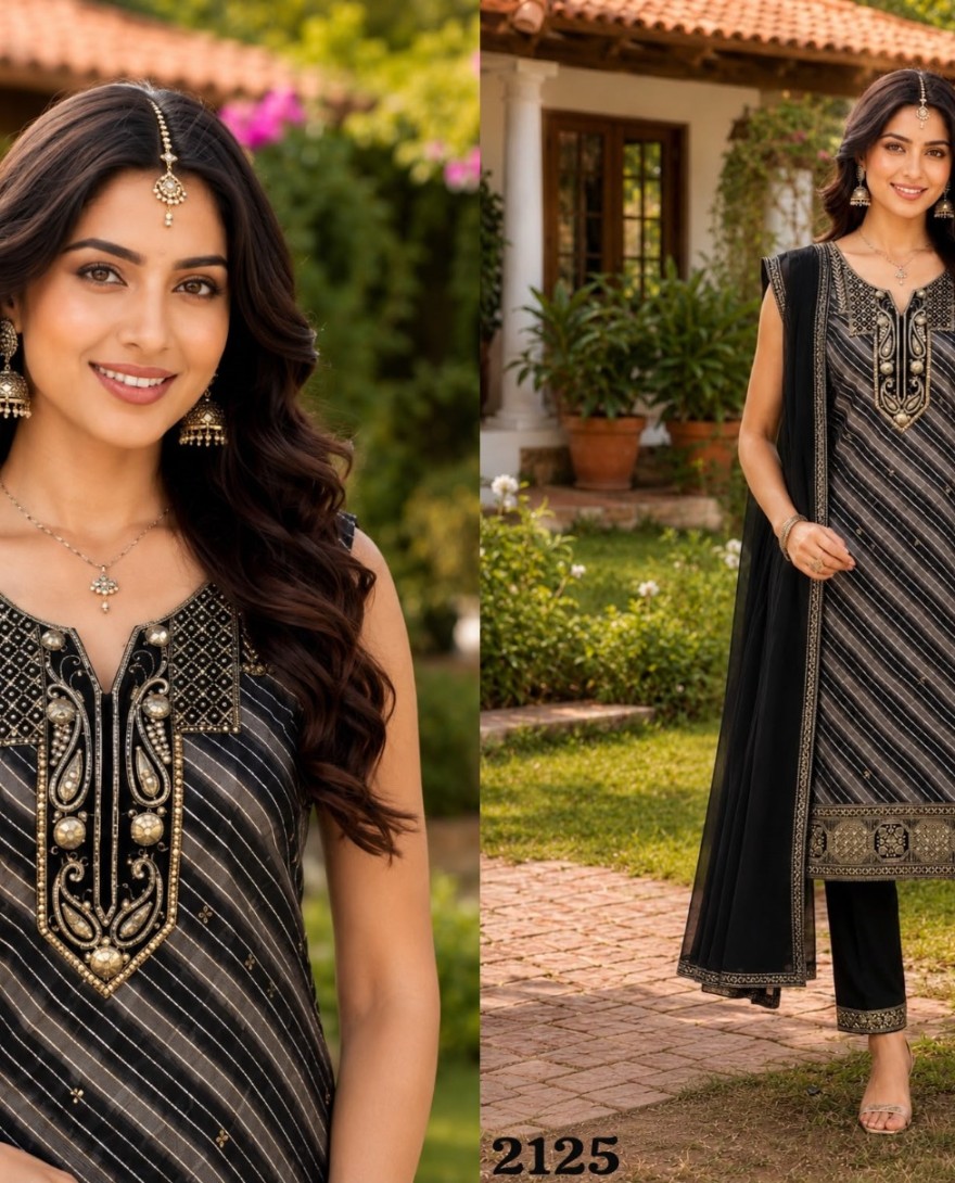 BLACK - Black Georgette Embroidered and Sequins Work Salwar Suit