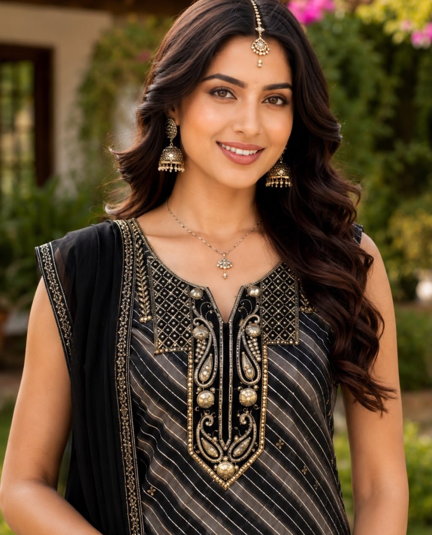 BLACK - Black Georgette Embroidered and Sequins Work Salwar Suit